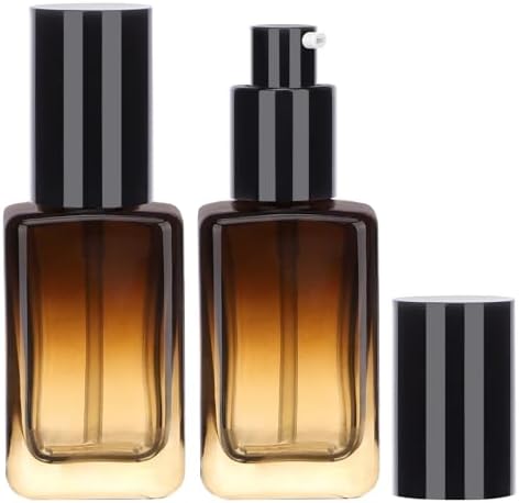 Segbeauty 2pcs 50ml Empty Refillable Glass Pump Bottle, 1.69oz Glass Containers Dispenser Gradient Brown Empty Bottles Travel Size Lotion Bottle with Pump for Essential Oil Blends Cream Lotion by Segbeauty