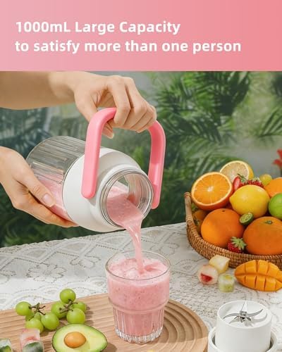Portable Blender, Personal Blender for Smoothies & Shakes, Cordless, 33oz BPA-Free Vessel, 18000RPM Motor, Leakproof Lid with Sip Spout, USB-C Rechargeable, Easy-to-Clean Parts (Pink) - Image 5