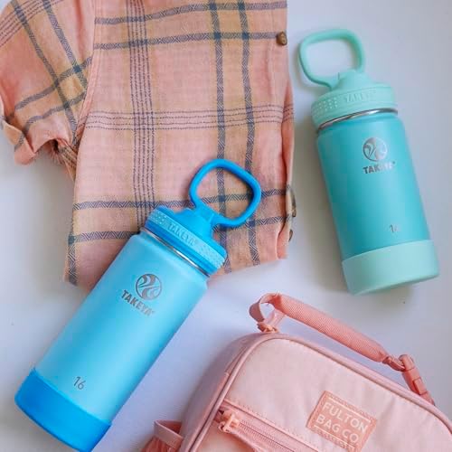 Actives Kids Water Bottle 16 oz Stainless Steel Double Wall Insulation BPA-Free Leakproof Straw Lid Easy Carry Handle Reusable Ideal for Boys and Girls, School, Sports - Sail Blue / Atlantic