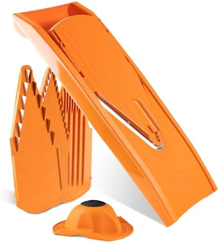 Mandoline Food Slicer V1 (Starter Set) by Reston Lloyd • V-Slicer with 3 Blade Inserts & Food Holder • Made in Germany • Fruit & Vegetable Chopper • Multiple Settings • Color: Orange