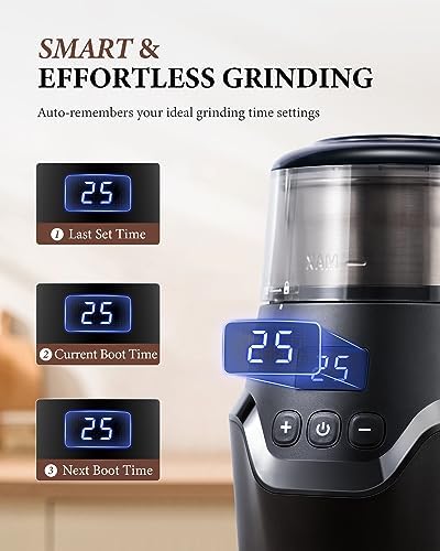 SHARDOR Adjustable Coffee Grinder Electric, Super Silent Electric Coffee Bean Grinder with Time-Memory Adjustment and Multi-Functional Stainless Steel Cup for Spices, Herbs, and Nuts Grinding, Gray - Image 3