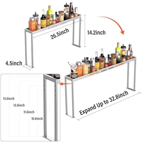 Oven Shelf, Adjustable 27-33 Inch, Kitchen Spice Rack, Silver