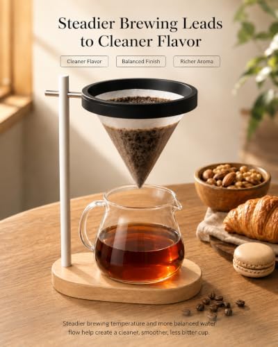 Pour Over Coffee Stand, Dripper-Free Coffee Maker with Magnetic Ring Design, Wooden Base Coffee Brewing Set, Includes Filter Paper, for Pour Over Coffee Lovers