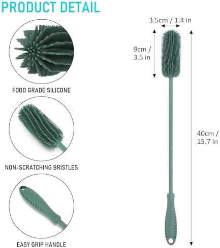 Silicone Bottle Brush, 15.7" Water Bottle Cleaner Brush, Green - Image 3