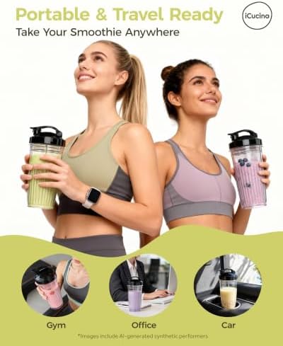 ICUCINA Replacement Blender Cups, Compatible with NutriBullet 600W/Pro 900W/Pro+, 37oz BPA-Free Tritan Smoothie Cups with Flip-Top To-Go Lids, 2-Pack Blender Accessories, Dishwasher Safe - Image 4
