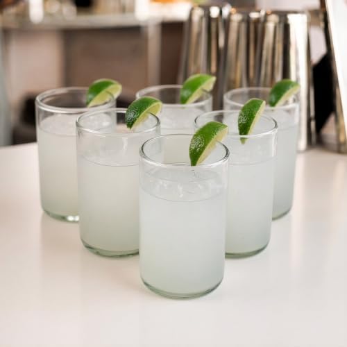 Hand Blown Drinking Glasses, Set of 6, Natural Clear, 14 oz