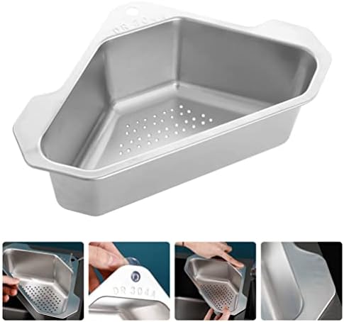 Stainless Steel Sink Basket Triangle Corner Strainer 9.64X6.88X3.14 Inch Hanging Kitchen Sink Draining Basket Food Waste Strainer and Storage Organizer