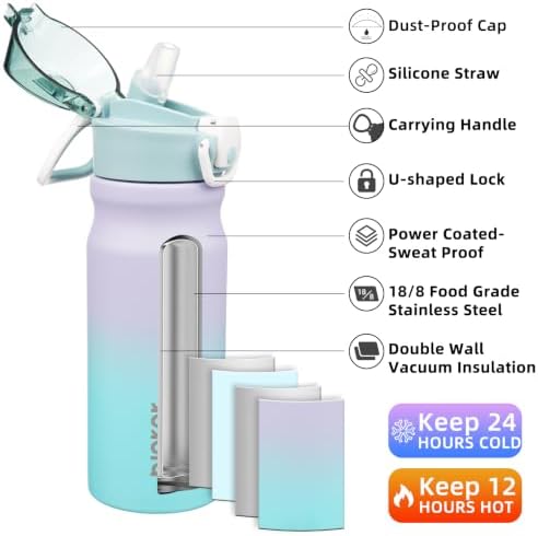 BJPKPK 18 oz Water Bottle with Straw & Handle, Insulated Stainless Flask - Image 2