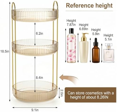 360 Rotating Makeup Organizer, 3 Tiers Plastic Bathroom Spinning Holder Rack, Round Lazy Susan Organizer, Large Capacity Countertop Shelf for Cosmetics, Perfume, Skincare, Spice, Toiletries