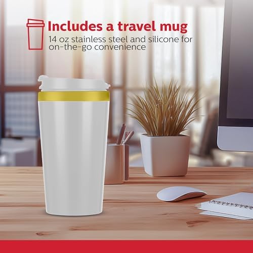 Holstein Housewares Personal Coffee Maker with 14oz Travel Mug – Compact One-Touch Brew Machine with Reusable Filter, Auto Shut-Off, Non-Stick Plate, Ideal for Home, Office, or Dorm. White & Gold - Image 3
