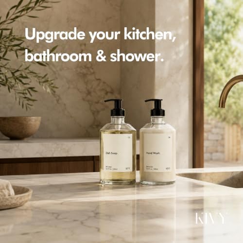 Glass Soap Dispenser Set 2X 16oz - incl. Waterproof Labels - with Pump