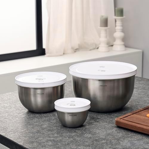 ZWILLING Fresh & Save BOWLS 3-pc Stainless Steel Vacuum Bowl Set, Airtight Food Storage Containers for Meal Prep and Leftovers, Durable, BPA-Free, Stackable