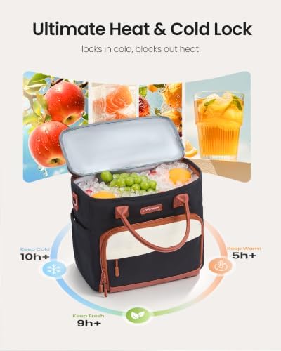 Lunch Box for Women,Adult Lunch Bag for Work,13L,Black-Beige-Brown