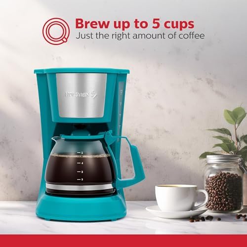 Holstein Housewares 5 Cup Drip Coffee Maker – Compact and User-Friendly with Auto Pause & Serve, Reusable Filter & Glass Carafe, Office & Dorm Use, Teal - Image 5
