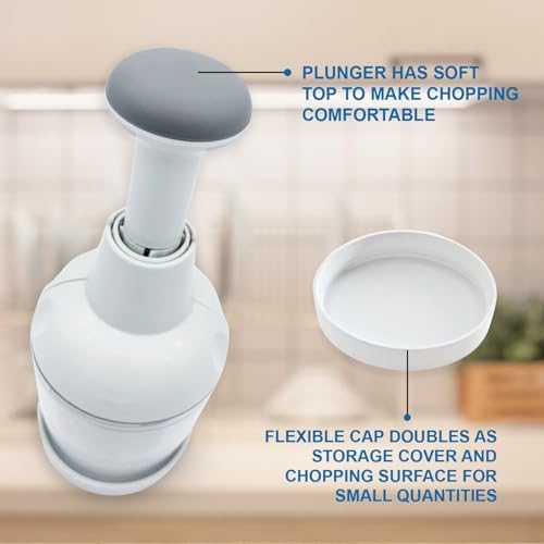 Раｍᴘеᴦеԁ СҺеf Manual Food Chopper – Hand Vegetable Chopper, Onion Chopper, Garlic Chopper, Nuts Chopper, Food Dicer Mincer – Handheld Kitchen Tool for Salad Fruits Nuts, Dishwasher Safe, White - Image 4