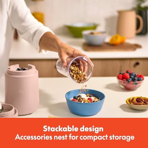 bella 6 Pcs Portable Rocket Blender, Juicer & Smoothie Maker, Press & Twist Design, EverGood™ & BPA Free Dishwasher Safe Parts, 4 Tip Stainless Steel Blade, Cord Wrap, 240 Watt Motor, Blossom - Image 6