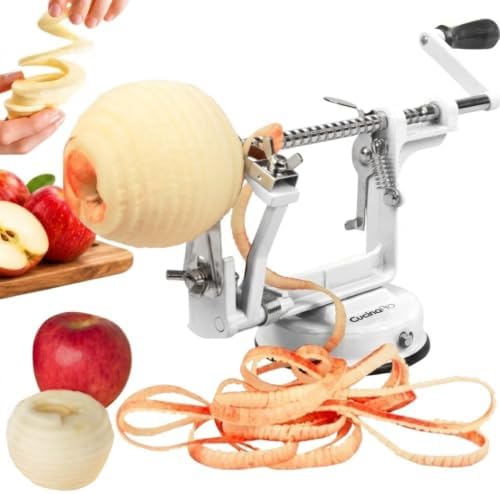 Apple Peeler and Corer, Heavy Duty Chrome Cast Iron, White
