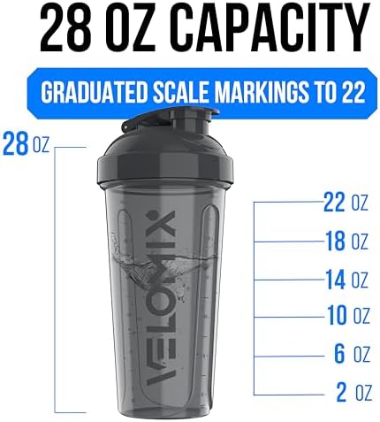 VELOMIX 6 Pack 28oz Protein Shaker Bottle for Protein Mixes, Elemental Mix - Image 4