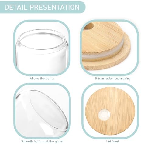 20 Pack Glass Cups with Bamboo Lids and Glass Straws 16oz Clear Glass Tumblers Beer Can Shaped Drinking Glasses Iced Coffee Cups, Cute Tea Cups for Whiskey, Soda, Cocktail, Gift