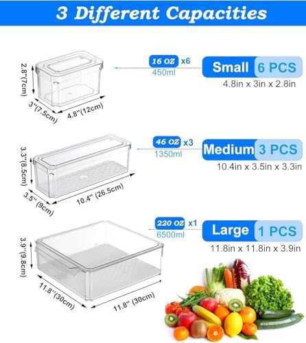 10 Pack Food Storage Organizer Bins, Clear Pantry Containers with Lids
