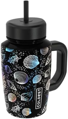 Coldest Tumbler with Handle & Coffee Lid - 100% Spill Proof Tumbler (3 Lids) - Stainless Steel Insulated Leakproof Tumblers for Women & Men - Cup Holder Friendly - 15 oz (Moonlight Seashells) by Coldest