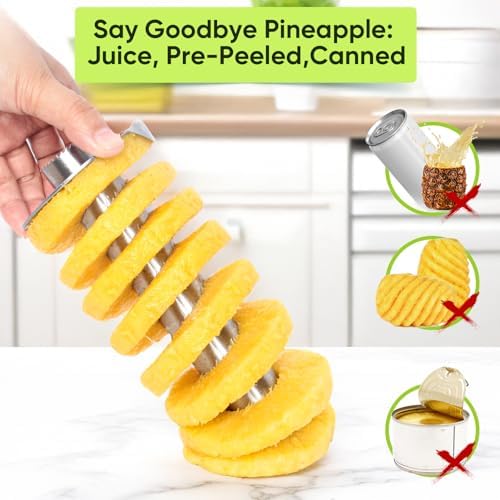 Pineapple Corer Cutter, Stainless Steel Fruit Pineapple Peeler Slicer [Upgraded, Reinforced, Thicker Blade], Pineapple Core Remover with Measure Mark, for Diced Pineapple Ring (Blue)