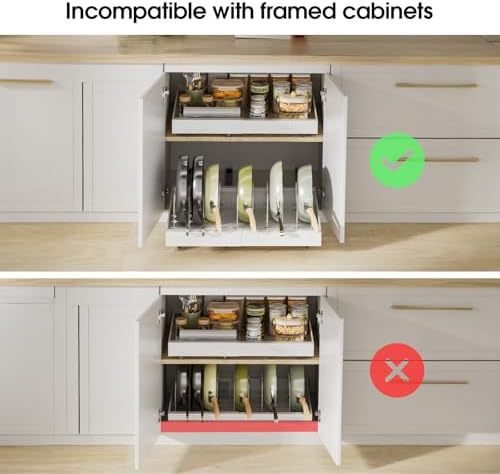 16" Deep Pull Out Cabinet Organizer with 6 Dividers, Expandable (11.7 "-20" W) Pull Out Drawers for Cabinets, Cabinet Trays Pull Out for Cabinets in Kitchen, Pantry or Bathroom, White, 2 Pack