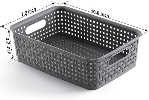 Plastic Storage Baskets - 8 Pack, Gray, Durable, Easy to Use, Flexible, Multi-Purpose, Ideal for Closets, Cabinets, Shelves, Countertops