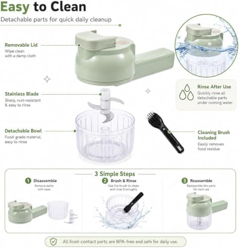 2027 Upgraded Multi Blade Chopper, 4 in 1 Handheld Electric Vegetable Cutter, Hand Held Vegetable Chopper, Mini Chopper Electric with Cleaning Brush, for Garlic Onion Meat Vegetables - Image 6