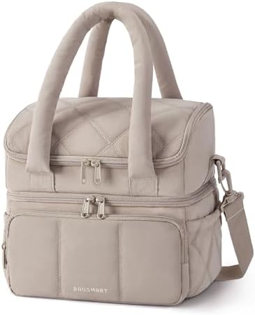 Lunch Bag Women, Double Deck Insulated Lunch Box, Camel