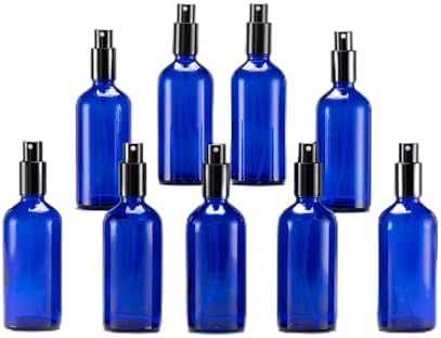 YIZHAO Blue Glass Spray Bottles 4oz, with Small Fine Mist Spray, Metal Cap, Refillable for Essential Oil,Travel,Cleaning,Perfume,Aromatherapy,Makeup – 9 Pcs by YizhaoGlassSprayandDropperBottles