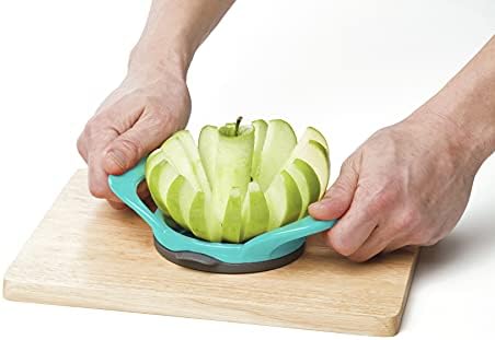 PrepWorks by Dishwasher Safe 16-Slice Thin Apple Slicer and Corer with Attached Safety Cover (Turquoise)