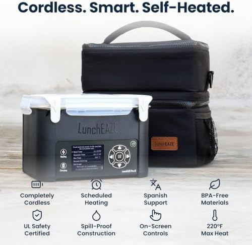 XL Cordless Heated Electric Lunch Box, Self-Heating, 6-Cup