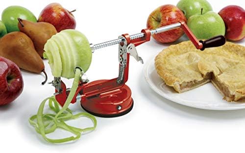 Norpro Apple Master-Apple, Potato, Parer, Slicer & Corer with Vacuum Base & Clamp,Red