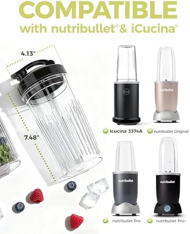 ICUCINA Replacement Blender Cups, Compatible with NutriBullet 600W/Pro 900W/Pro+, 37oz BPA-Free Tritan Smoothie Cups with Flip-Top To-Go Lids, 2-Pack Blender Accessories, Dishwasher Safe - Image 2