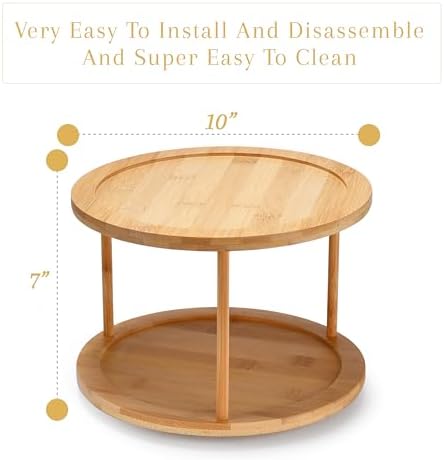 Bamboo Turntable Lazy Susan Rotating Spice Rack (10" Inches) - 2 Tier Spice Rack Organizer for Kitchen Cabinets, Pantry Storage - Durable, Easy Access, Space-Saving Design for Home Organization