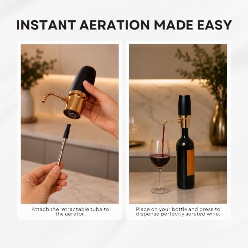 Rechargeable Electric Wine Gift Set - Wine Aerator, Wine Vacuum Stopper, Foil Cutter and Electric Bottle Opener with Stand - Great for Christmas Gift for Wife or Mom