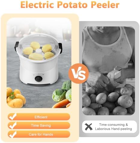 Electric Potato Peeler, 85W Commercial Electric Potato Peeler Machine w/Anti-slip Pads, Automatic Peeler, One-button Drive Automatic Peeler Spinner Machine w/ 1.76 Lbs Potatoes and 0.77lbs Vegetables