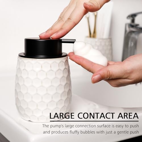 Foaming Soap Dispenser, 12OZ Ceramic Foam White Hand Soap Dispenser with Honeycomb Design for Kitchen or Bathroom, Refillable Dish Lotion Dispenser