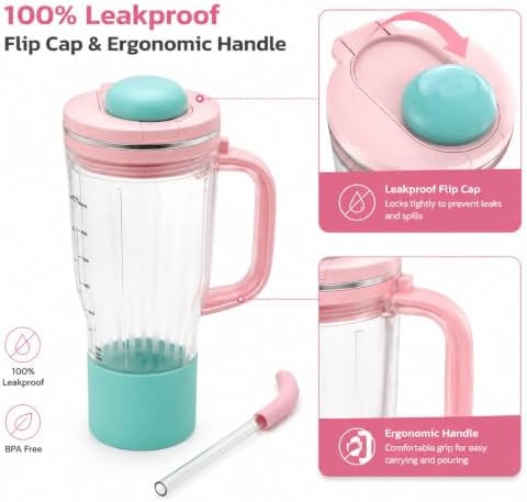 26oz Replacement Cup with Straw for Ninja BlendBoss Blender (Pink) - Image 5
