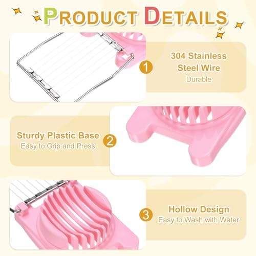 uxcell 3 Pack Egg Slicer for Hard Boiled Eggs, Stainless Steel Wire, Pink - Image 3