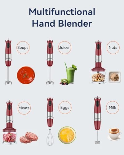 Immersion Blender Handheld 1000W 5 in 1 Corded Stick Hand Blender Kitchen with 12 Speed, BPA-Free, Mixing Beaker, Chopper, Whisk, Milk Frother, Perfect Emulsifier for Soup, Baby Food, Sauce, Puree - Image 5