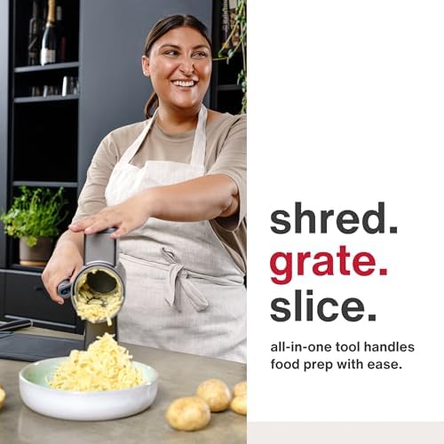 Rotary Cheese Grater, Stainless Steel, Grater & 3 Drum Blades
