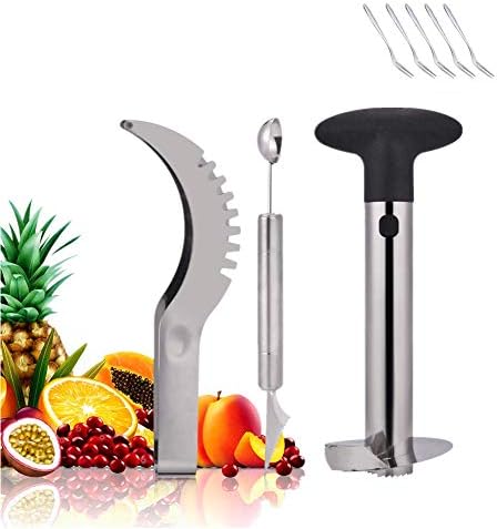 Pineapple Corer, Stainless Steel Fruit Slicer Set -Pineapple Corer and Slicer, Watermelon Slicer Cutter,Melon Baller Scoop 5 pack fruit fork - Creative Kitchen Slicing Kit