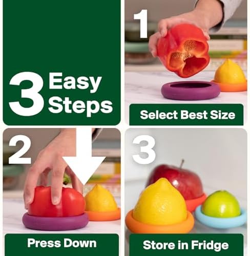 5pc Reusable Silicone Food Savers | BPA Free | Plastic Free Food Storage | Dishwasher Safe | Fruit & Vegetable Storage for Onion, Tomato, Lemon, Banana & Cans | Round, Autumn Harvest
