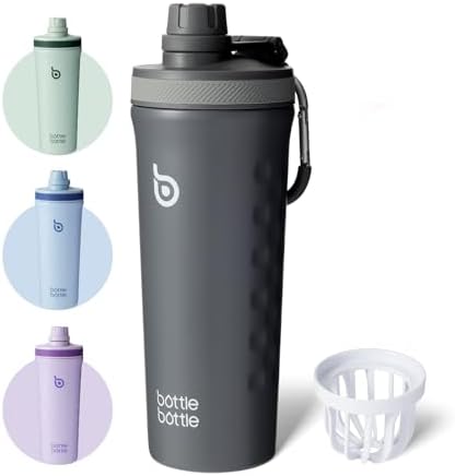 BOTTLE BOTTLE Shaker Bottle 26 oz Protein Shaker Grey by BUYNOW