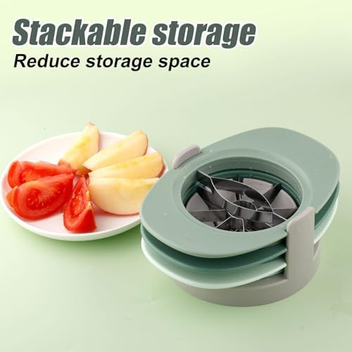 Fruit Cutter Slicer, 4 in 1 Apple Corer Remover Green 430 Stainless Steel Tomato Wedges Vegetable Cutter 8 Slices Multifunctional Kitchen Tool for Fruit & Vegetable Cutting