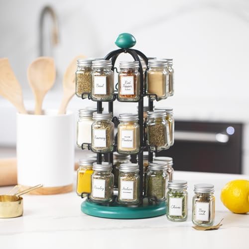 Adrinova 24 Jar Rotating Spice Rack with Spices Included & 5-Year Spice Refill Program – Revolving Countertop Spice Rack with Glass Jars