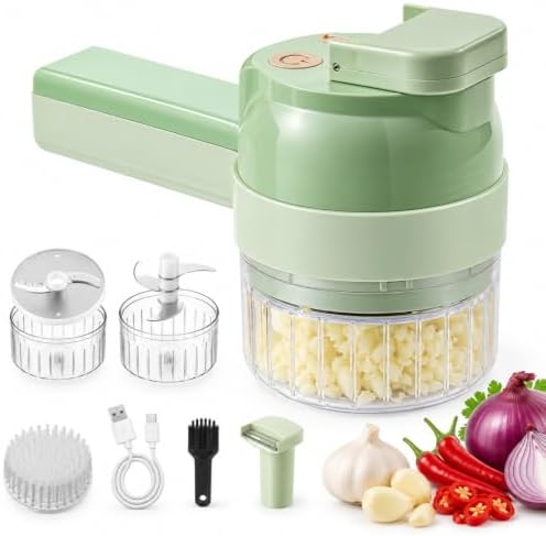 5-in-1 Wireless Electric Vegetable Chopper, Handheld Tool for Chopping, Slicing, Grating and Whisking, Rechargeable Processor with Cleaning Brush for Garlic, chili & Vegetables by Unknown
