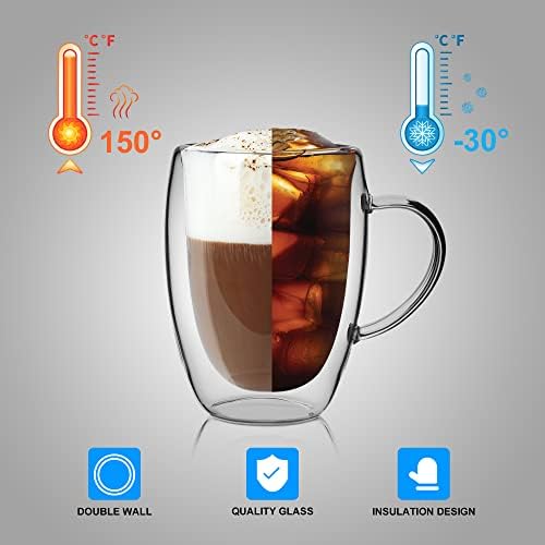 6 Pack Double Walled Coffee Cups Glasses Mug 12oz Borosilicate Glass